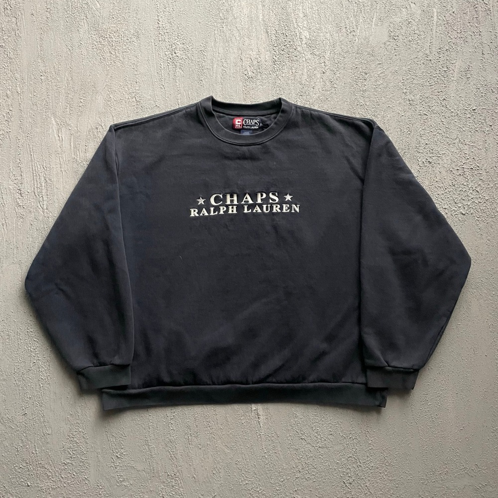 Vintage Chaps Ralph Lauren Embroidered Logo Sweatshirt Mens XXL Black 90s